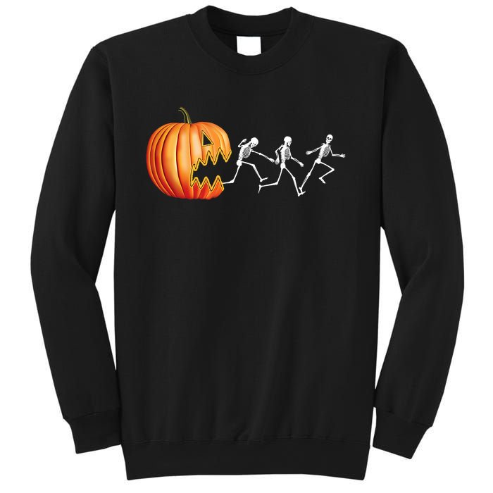 Funny Halloween Skeleton Running Pumpkin Jack O Lantern Eating Sweatshirt