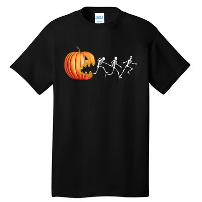 Funny Halloween Skeleton Running Pumpkin Jack O Lantern Eating Tall T-Shirt