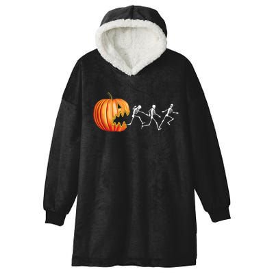 Funny Halloween Skeleton Running Pumpkin Jack O Lantern Eating Hooded Wearable Blanket