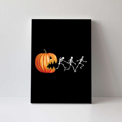 Funny Halloween Skeleton Running Pumpkin Jack O Lantern Eating Canvas