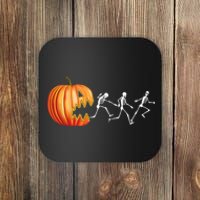 Funny Halloween Skeleton Running Pumpkin Jack O Lantern Eating Coaster