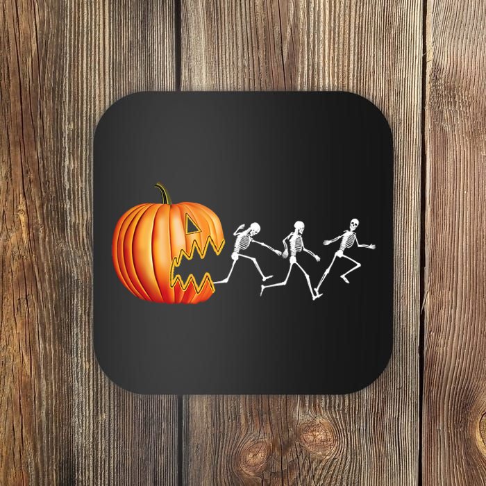 Funny Halloween Skeleton Running Pumpkin Jack O Lantern Eating Coaster