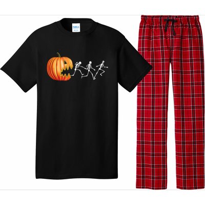 Funny Halloween Skeleton Running Pumpkin Jack O Lantern Eating Pajama Set