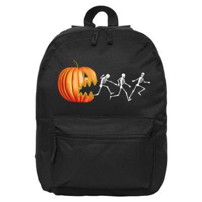 Funny Halloween Skeleton Running Pumpkin Jack O Lantern Eating 16 in Basic Backpack