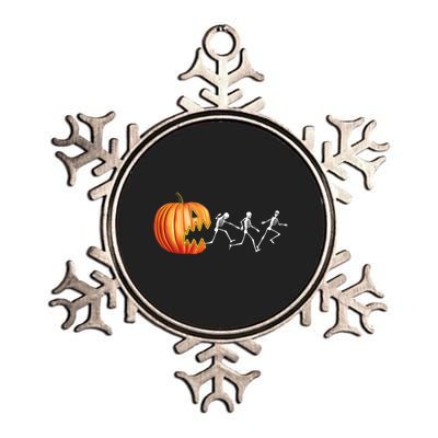 Funny Halloween Skeleton Running Pumpkin Jack O Lantern Eating Metallic Star Ornament