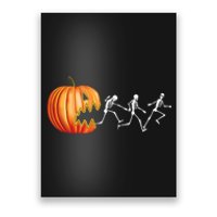 Funny Halloween Skeleton Running Pumpkin Jack O Lantern Eating Poster