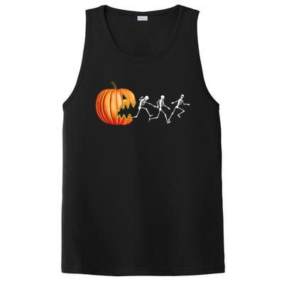 Funny Halloween Skeleton Running Pumpkin Jack O Lantern Eating PosiCharge Competitor Tank