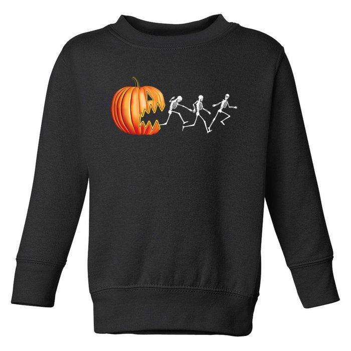 Funny Halloween Skeleton Running Pumpkin Jack O Lantern Eating Toddler Sweatshirt