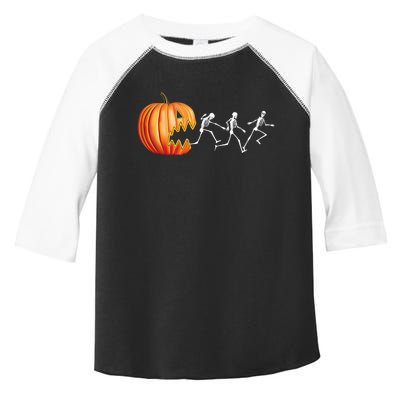 Funny Halloween Skeleton Running Pumpkin Jack O Lantern Eating Toddler Fine Jersey T-Shirt