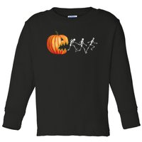 Funny Halloween Skeleton Running Pumpkin Jack O Lantern Eating Toddler Long Sleeve Shirt