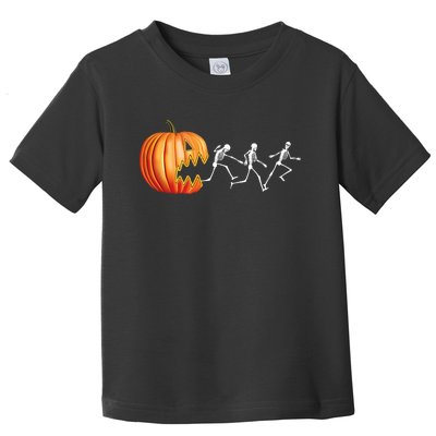 Funny Halloween Skeleton Running Pumpkin Jack O Lantern Eating Toddler T-Shirt