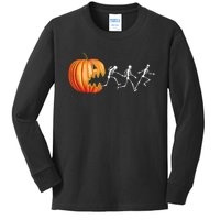 Funny Halloween Skeleton Running Pumpkin Jack O Lantern Eating Kids Long Sleeve Shirt