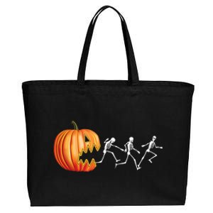 Funny Halloween Skeleton Running Pumpkin Jack O Lantern Eating Cotton Canvas Jumbo Tote