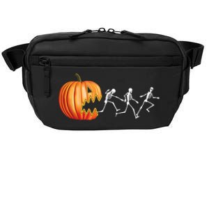 Funny Halloween Skeleton Running Pumpkin Jack O Lantern Eating Crossbody Pack