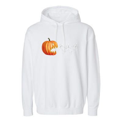 Funny Halloween Skeleton Running Pumpkin Jack O Lantern Eating Garment-Dyed Fleece Hoodie