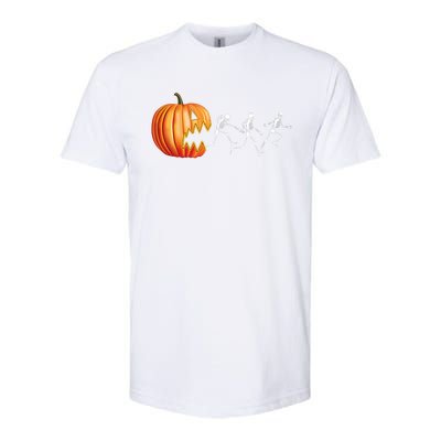 Funny Halloween Skeleton Running Pumpkin Jack O Lantern Eating Softstyle CVC T-Shirt