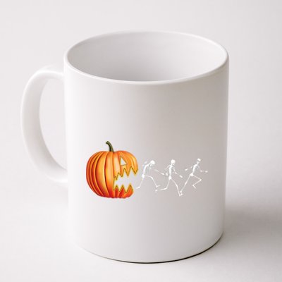 Funny Halloween Skeleton Running Pumpkin Jack O Lantern Eating Coffee Mug