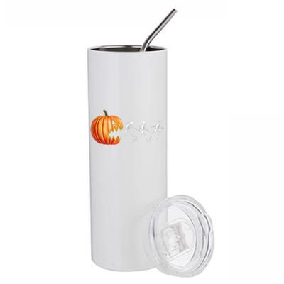 Funny Halloween Skeleton Running Pumpkin Jack O Lantern Eating Stainless Steel Tumbler