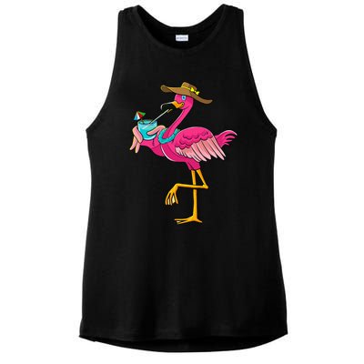 Flamingo Hawaiian Summer Tropical Luau Ladies PosiCharge Tri-Blend Wicking Tank