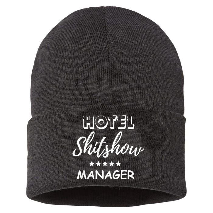 Funny Hotel Shit Show Manager Sustainable Knit Beanie