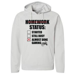 Funny Homework Status Still Busy Gaming Gamer Meme Performance Fleece Hoodie