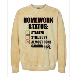 Funny Homework Status Still Busy Gaming Gamer Meme Colorblast Crewneck Sweatshirt