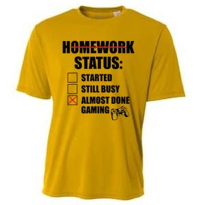 Funny Homework Status Still Busy Gaming Gamer Meme Cooling Performance Crew T-Shirt