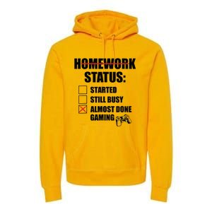 Funny Homework Status Still Busy Gaming Gamer Meme Premium Hoodie