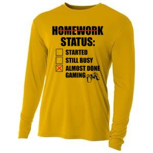 Funny Homework Status Still Busy Gaming Gamer Meme Cooling Performance Long Sleeve Crew