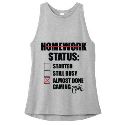Funny Homework Status Still Busy Gaming Gamer Meme Ladies PosiCharge Tri-Blend Wicking Tank