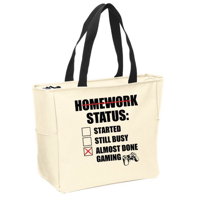 Funny Homework Status Still Busy Gaming Gamer Meme Zip Tote Bag