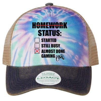 Funny Homework Status Still Busy Gaming Gamer Meme Legacy Tie Dye Trucker Hat