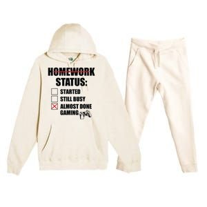 Funny Homework Status Still Busy Gaming Gamer Meme Premium Hooded Sweatsuit Set