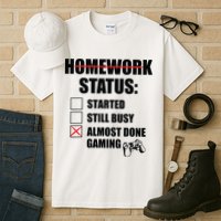 Funny Homework Status Still Busy Gaming Gamer Meme Tall T-Shirt