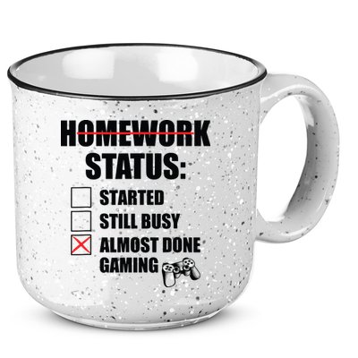 Funny Homework Status Still Busy Gaming Gamer Meme 15oz Campfire Ceramic Mug