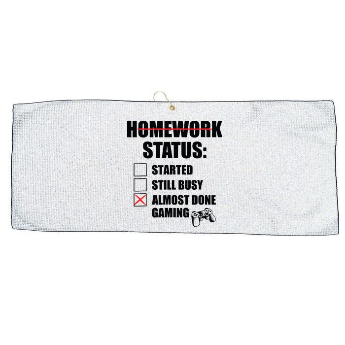 Funny Homework Status Still Busy Gaming Gamer Meme Large Microfiber Waffle Golf Towel