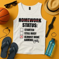 Funny Homework Status Still Busy Gaming Gamer Meme Tank Top