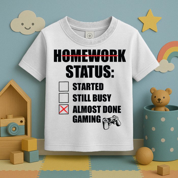 Funny Homework Status Still Busy Gaming Gamer Meme Toddler T-Shirt