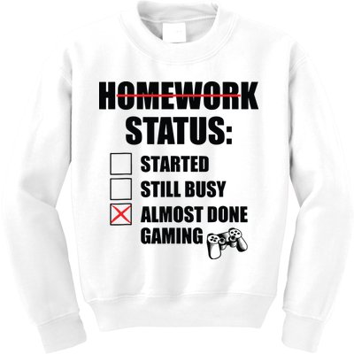 Funny Homework Status Still Busy Gaming Gamer Meme Kids Sweatshirt