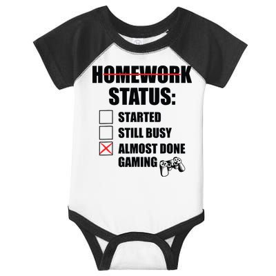 Funny Homework Status Still Busy Gaming Gamer Meme Infant Baby Jersey Bodysuit