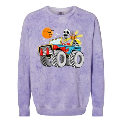 Funny Halloween Skeleton Monster Truck Colorblast Crewneck Sweatshirt