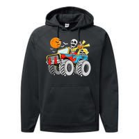 Funny Halloween Skeleton Monster Truck Performance Fleece Hoodie