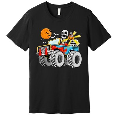 Funny Halloween Skeleton Monster Truck Premium T-Shirt