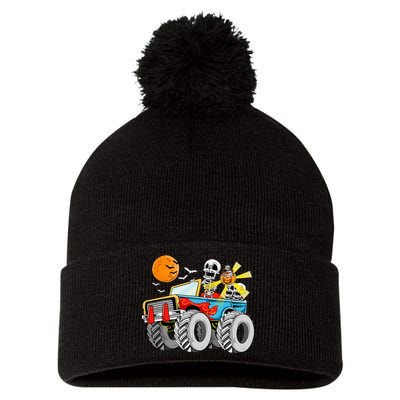 Funny Halloween Skeleton Monster Truck Pom Pom 12in Knit Beanie