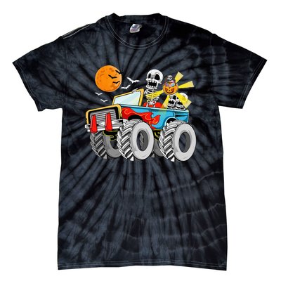 Funny Halloween Skeleton Monster Truck Tie-Dye T-Shirt