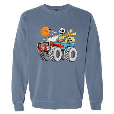 Funny Halloween Skeleton Monster Truck Garment-Dyed Sweatshirt