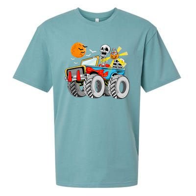 Funny Halloween Skeleton Monster Truck Sueded Cloud Jersey T-Shirt