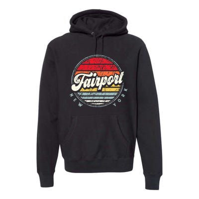 Fairport Home State Cool 70s Style Sunset Premium Hoodie