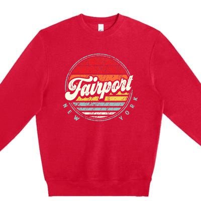 Fairport Home State Cool 70s Style Sunset Premium Crewneck Sweatshirt