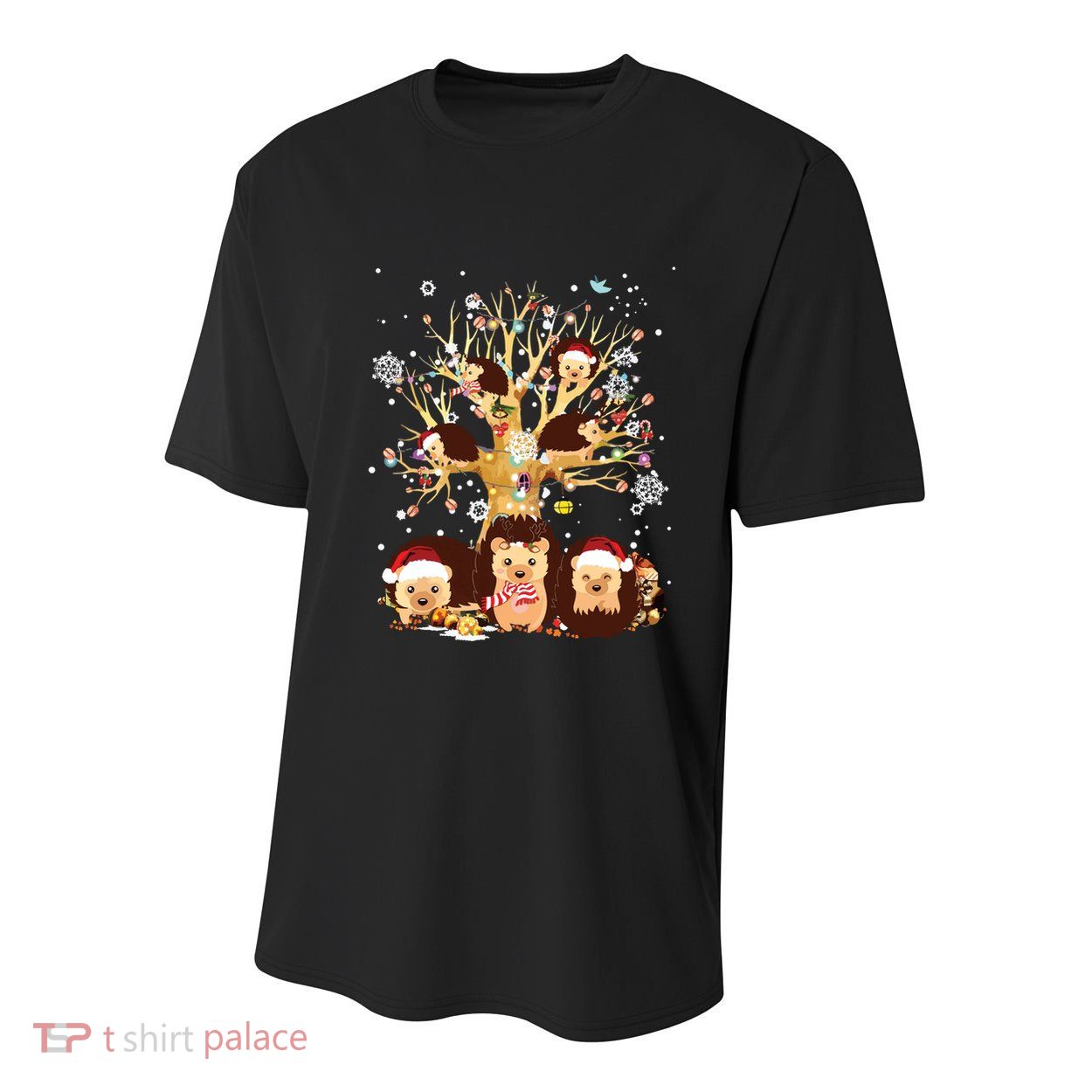Funny Hedgehogs Santa Hat Christmas Tree Ornament Decor Gift Youth Performance Sprint T-Shirt